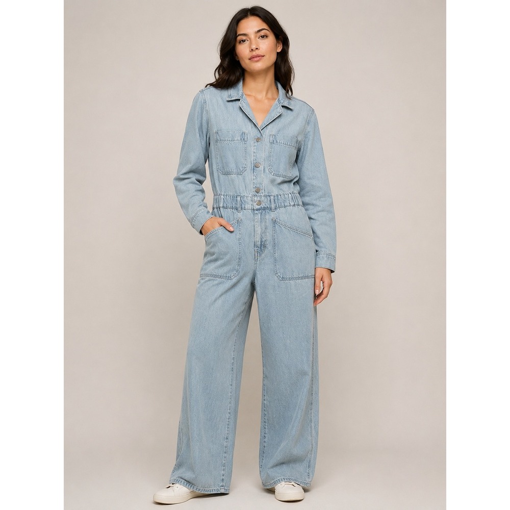 Universal Thread Denim Jumpsuit Utility Boho Minimalist Light Wash Cotton Size 8
